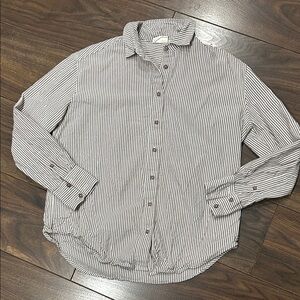 Julia Amory Carolyn Brown and White Striped Oxford Button Down Shirt Top